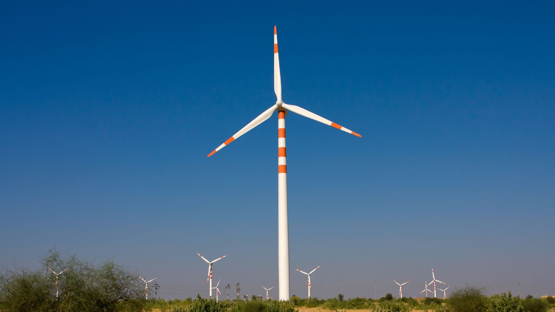 India decarbonization policy in action - windmills at Thar desert in Rajasthan.